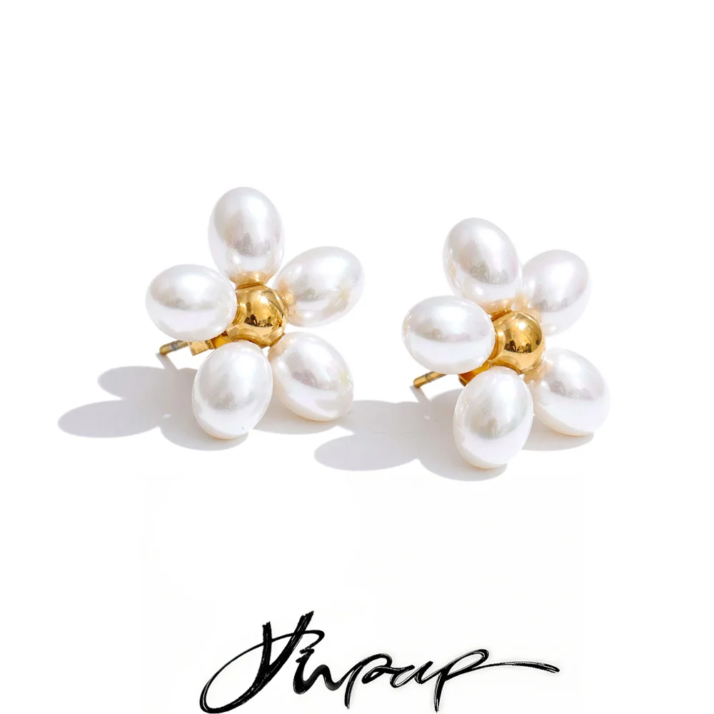 Yhpup Pearls Stud Earrings Women Korean Style