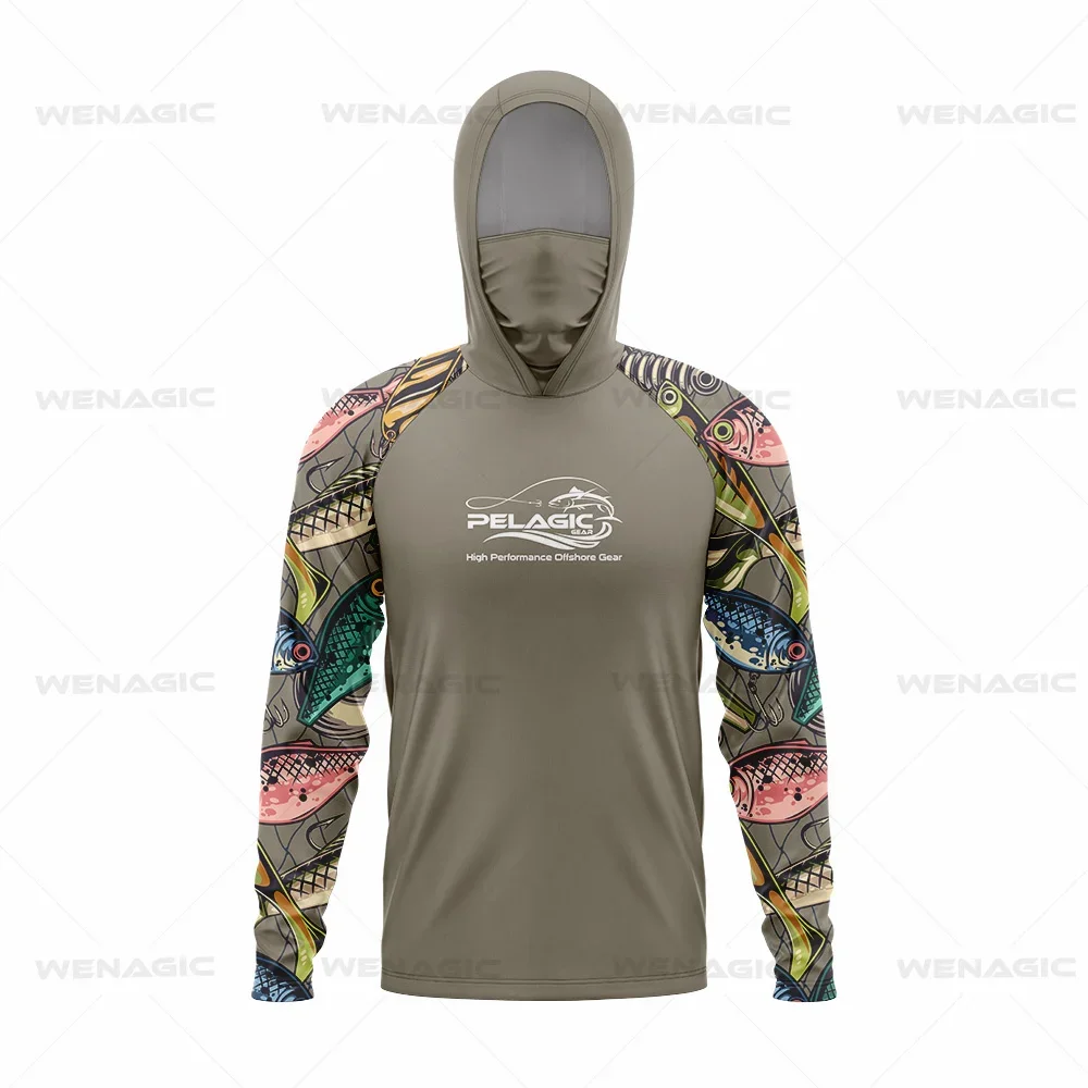 Fly Fishing Clothes Pelagic Gear Fishing Shirts Upf 50 Long Sleeve Hooded Face Cover Camisa Pesca Quick Dry UV Protection Fishing Face Mask Clothes