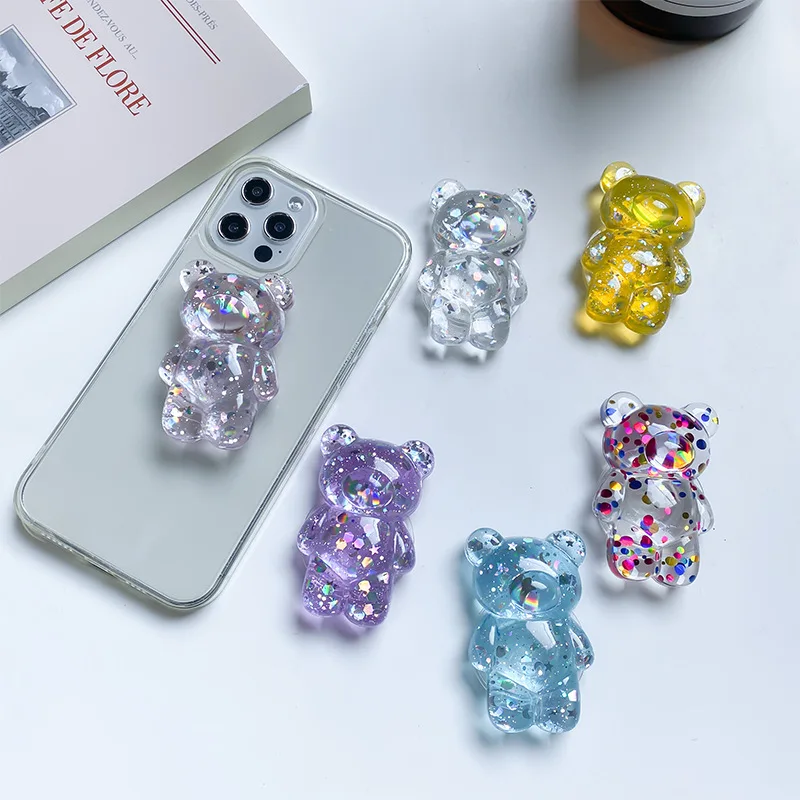 Glitter Cute Bear Foldable Finger Ring Phone Holder and Stand