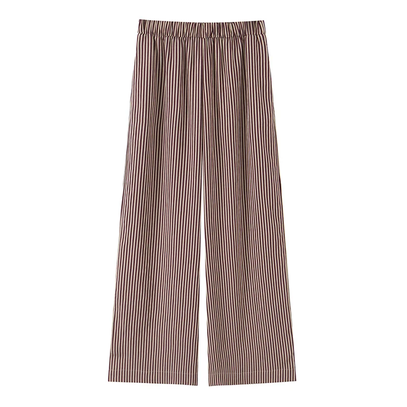 Casual Chic Stripe Pants for Women Side Pockets Straight Loose Pants New Fashion 2025 Autumn High Streetwear Trousers