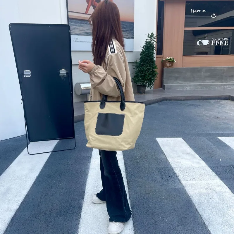 Fashion Women Canvas Tote Bag with Leather Trim Ladies Big Canvas Shoulder Bag Casual Tote Shopping Travel Bag
