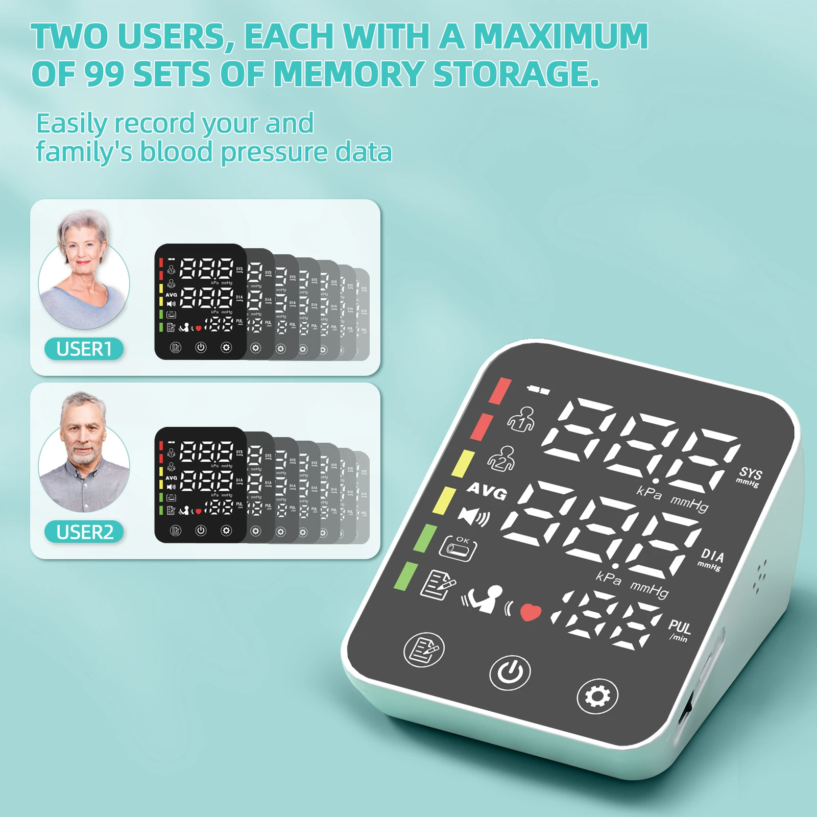 Rechargeable Digital Arm Blood Pressure Monitor Sphygmomanometer Tonometer Tensiometer LED Screen Heart Rate Meter BP Monitor