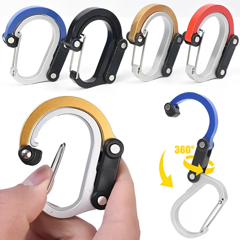 цена Hybrid Gear Clips Multi-function Swivel Buckle D-Type Carabiner Non-Locking Strong Clip Camping Fishing Hiking Travel Outing