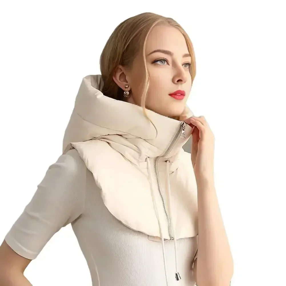 Fake Collar Hood Drawstring Zipper Placket Puffer False Collar Solid Color Down Cotton Filled Outdoor Windbreaker