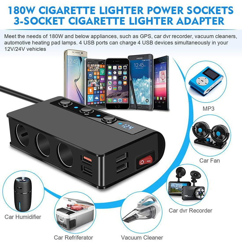 180W   й   3.0 ڵ   12V/24V 4 Ʈ USB   ȭ IPad, ð ø ð й
