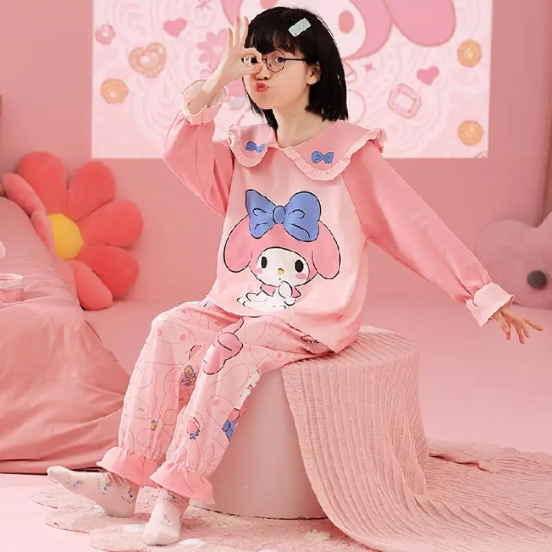 Conjunto de pijama de algodão kawaii infantil, Sanrio Kuromi Cinnamoroll,  pijamas fofos dos desenhos animados, Melody Kids, roupas domésticas, verão  - AliExpress