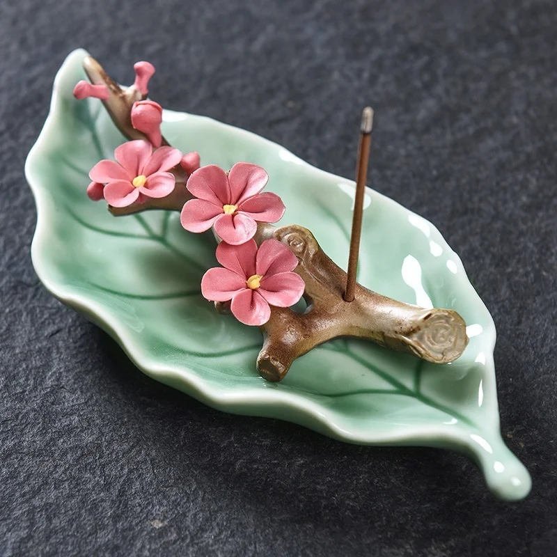 Handmade Creative Home Furnishings Ceramic Leaves Peach Blossoms