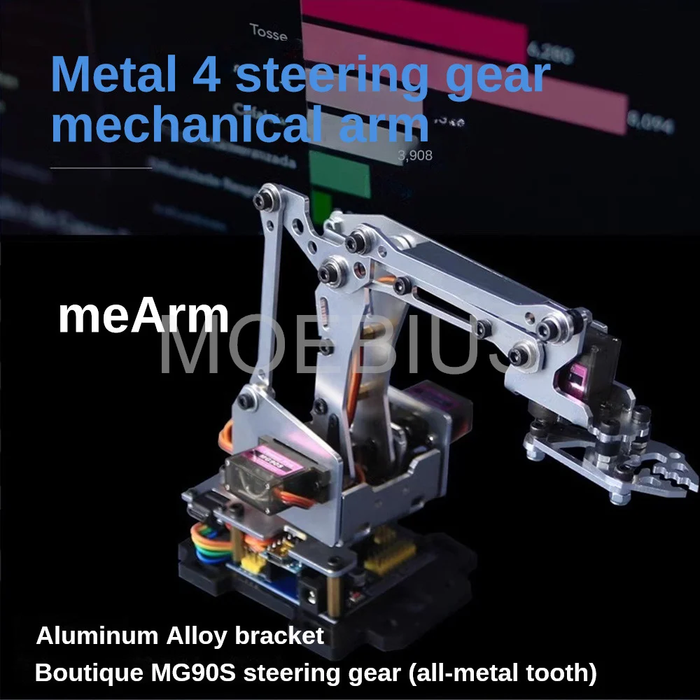 MOEBIUS 4 DOF Metal MeArm Robot Arm Kit with 4 Metal Gears Servo Compatible with Arduino Robotics Arm DIY Mechanical Claw Clamp