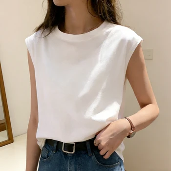 Woman Loose Sleeveless Tank Top Summer Casual Vest Basic Daily T-shirt Sweet Style Suitable For Students Stretchy Soft Lady Wear 1