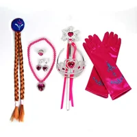 Frozen Dress Up Accessories Elsa Crown with Snowflake Wand Gloves Princess Queen Cosplay Jewerly Elsa Long Braid Wig Hairpin 2