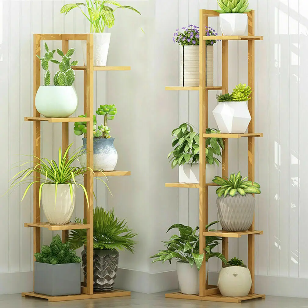 Bamboo 5 / 6 Tier Plant Stand Rack Multiple Flower Pot Holder Shelf Indoor Outdoor Planter Display Shelving Unit for Patio