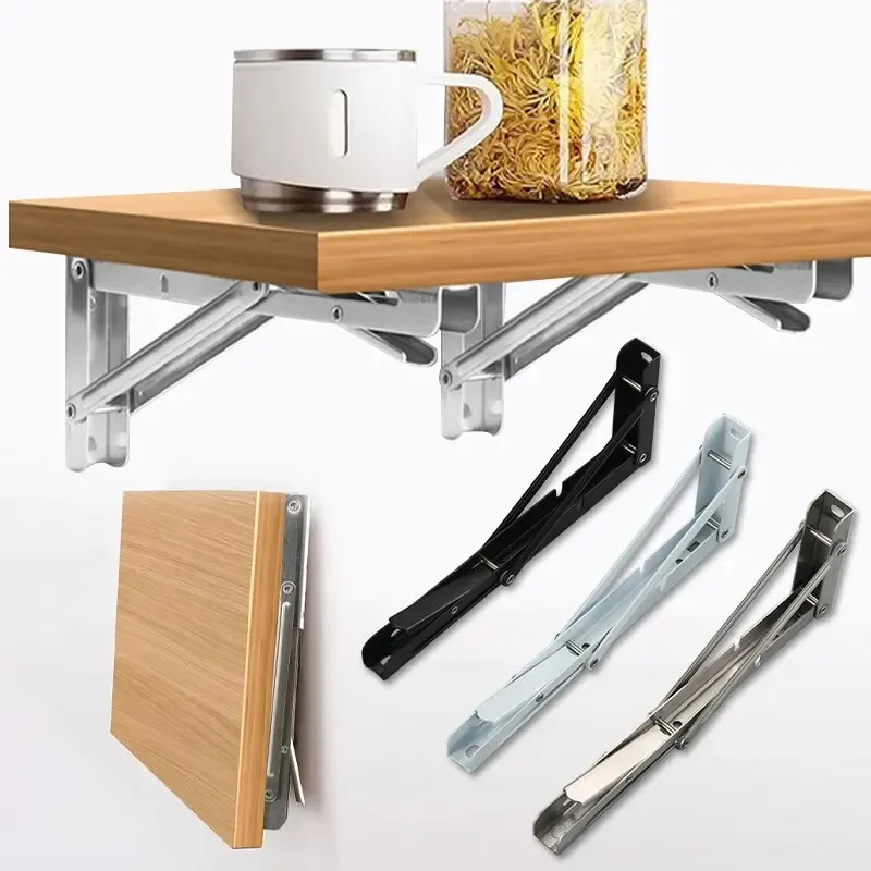 Folding Shelf Bracket 8inch 2pcs Heavy Duty Folding Shelf Brackets Triangle Straight Billy Bracket Wall Mounted Bench Table with Screws