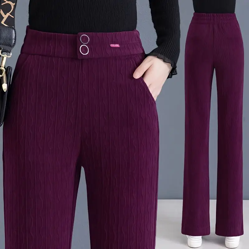 

Warm Plush Straight Trousers Winter Thicken Plus Velvet Wide Leg Pants Women's High Waist Baggy Casual Fashion Pantalones C36