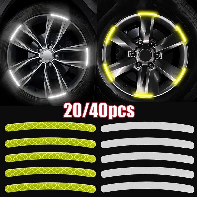 40/20pcs Car Wheel Reflective Stickers Tire Hub Safety Warning Strips Car  Motorcycle Bike Tyre Hub Styling Night Reflector Decal - AliExpress