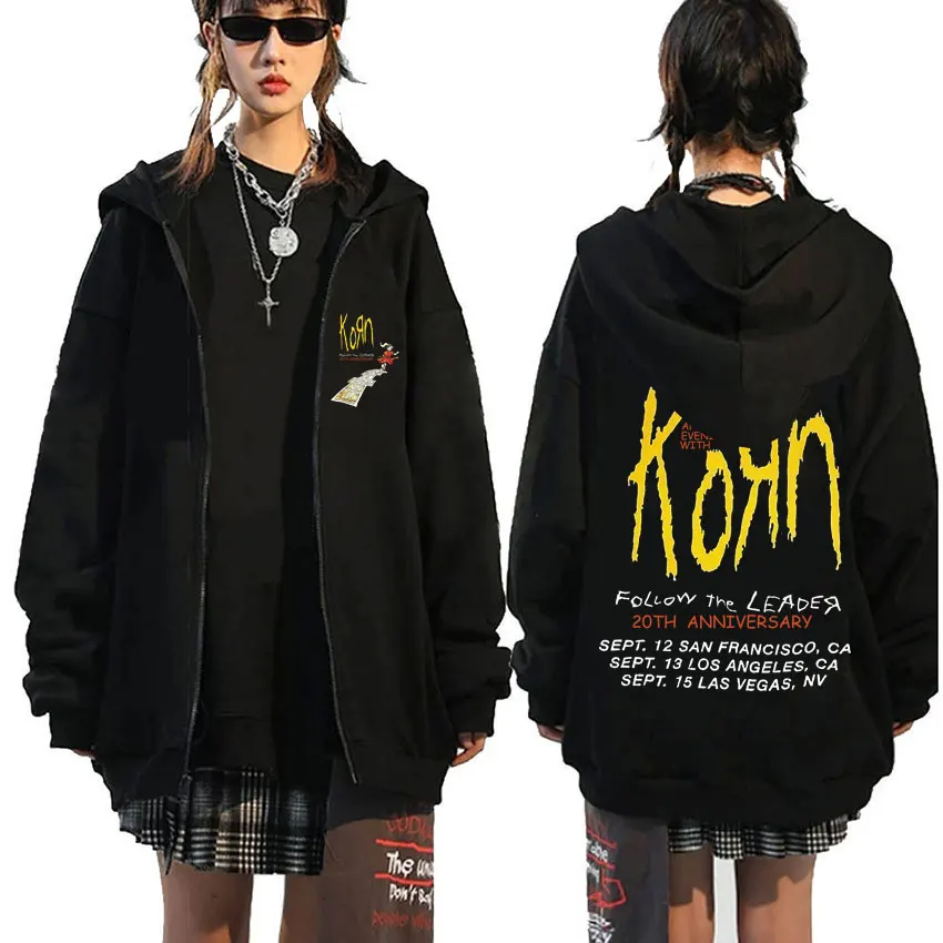 

Vintage Rock Band Korn Follow The Leader 20Th Anniversary Zipper Hoodie Men Casual Zip Up Jacket Men's Oversized Zip Up Hoodies