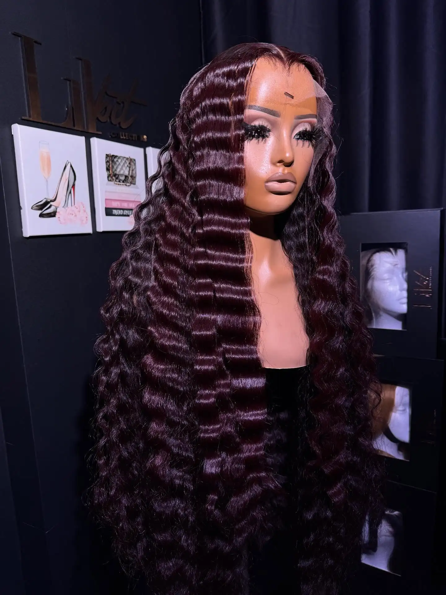 34 Inch Burgundy Deep Wave Wig13x4 Lace Frontal Human Hair Wig Deep Wave Curly Wigs For Women 99j Red Wine Colored Lace Front Wig 3