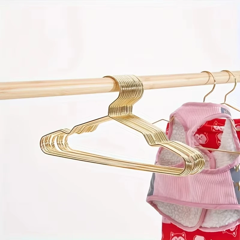 5pcs Pet Apparel Hangers Small Metal Clothes Hanger for Dog Cat Puppet Doll Pet Store Clothes Support Gold Color Mini Hanger 5