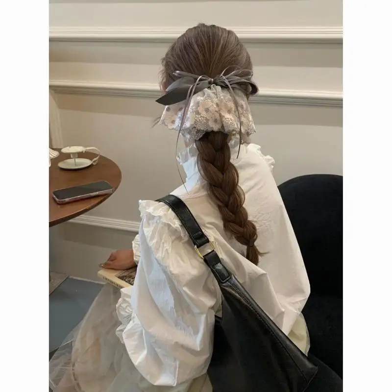 Fermaglio per Capelli a Fiocco in Pizzo, Fatto a Mano, Stile Vintage Coreano, Fiore, Resistente, Elegante Accessorio per Capelli da Donna, per Matrimoni - immagine 3