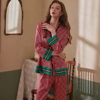 Lisacmvpnel 2022 Spring New Style Long Sleeved Women Pajamas Set Ice Silk Printed Fashion Pyjamas - Image 2