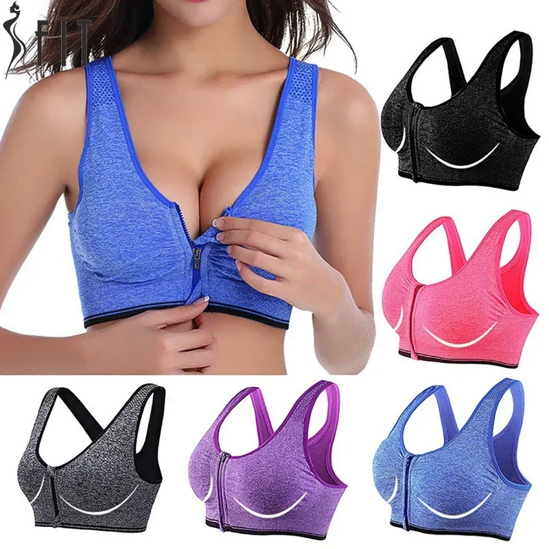 

Women Zipper Push Up Sports Bra Vest Feamle Soft Underwear Shockproof Breathable Gym Fitness Bra Athletic Running Yoga Sport Top