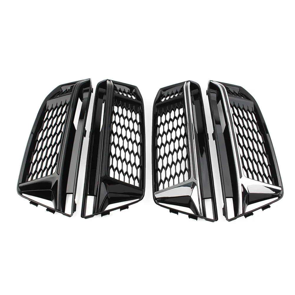 1 Pair Car Front Bumper Fog Light Grille Cover Honeycomb Mesh Grill For Audi A4 B9 S-Line S4 Glossy Black