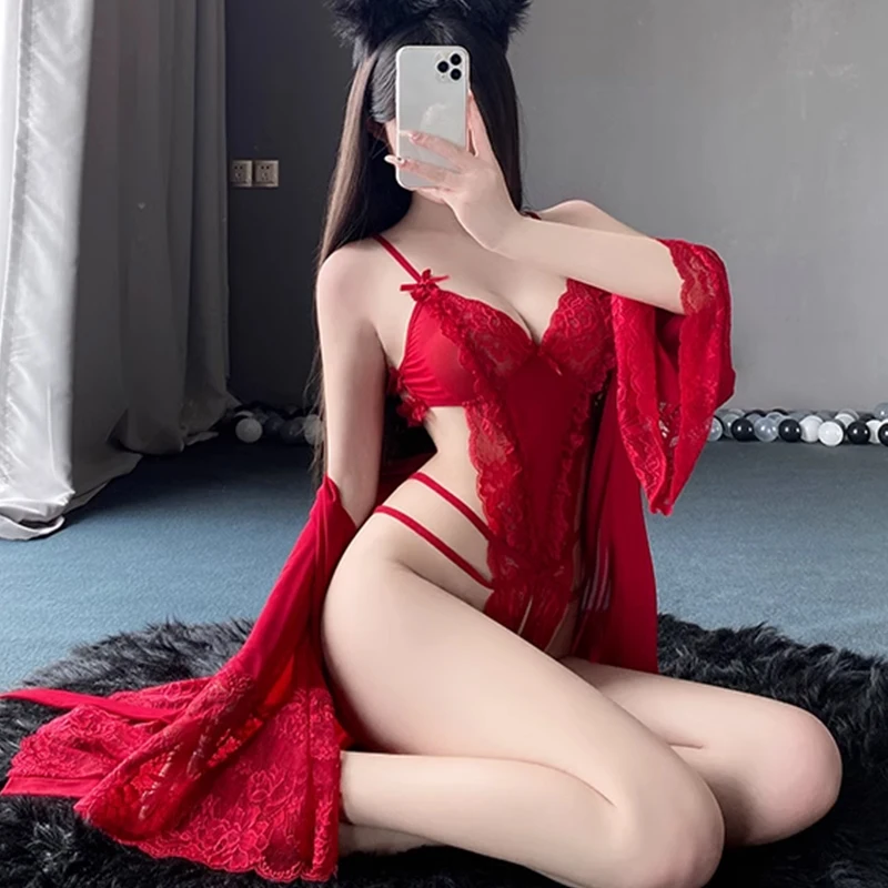 Crotchless Women Lace Underwear Backless Teddy Erotic Costume Deep V Fetish Set Lingerie Exotic Outfit
