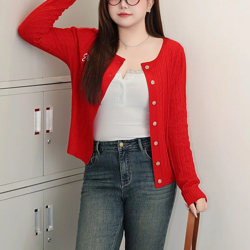 Fashion Plus Size Women's Sweaters Cardigan Premium VINTAGE Embroidery Knitted Twist Red Jumpers 9162