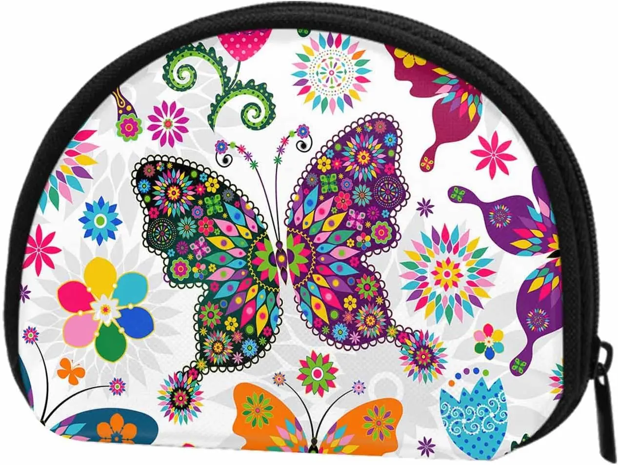 

Small Coin Purse Spring White Floral Pattern With Colorful Butterflies And Flowers Mini Wallet Coin Pouch Change Purse For Women