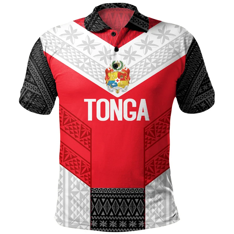 

Гавайская рубашка-поло Tonga с рисунком для мужчин, полинезийские рубашки-поло с 3D принтом, повседневные свободные уличные футболки на пуговицах, летние футболки с коротким рукавом