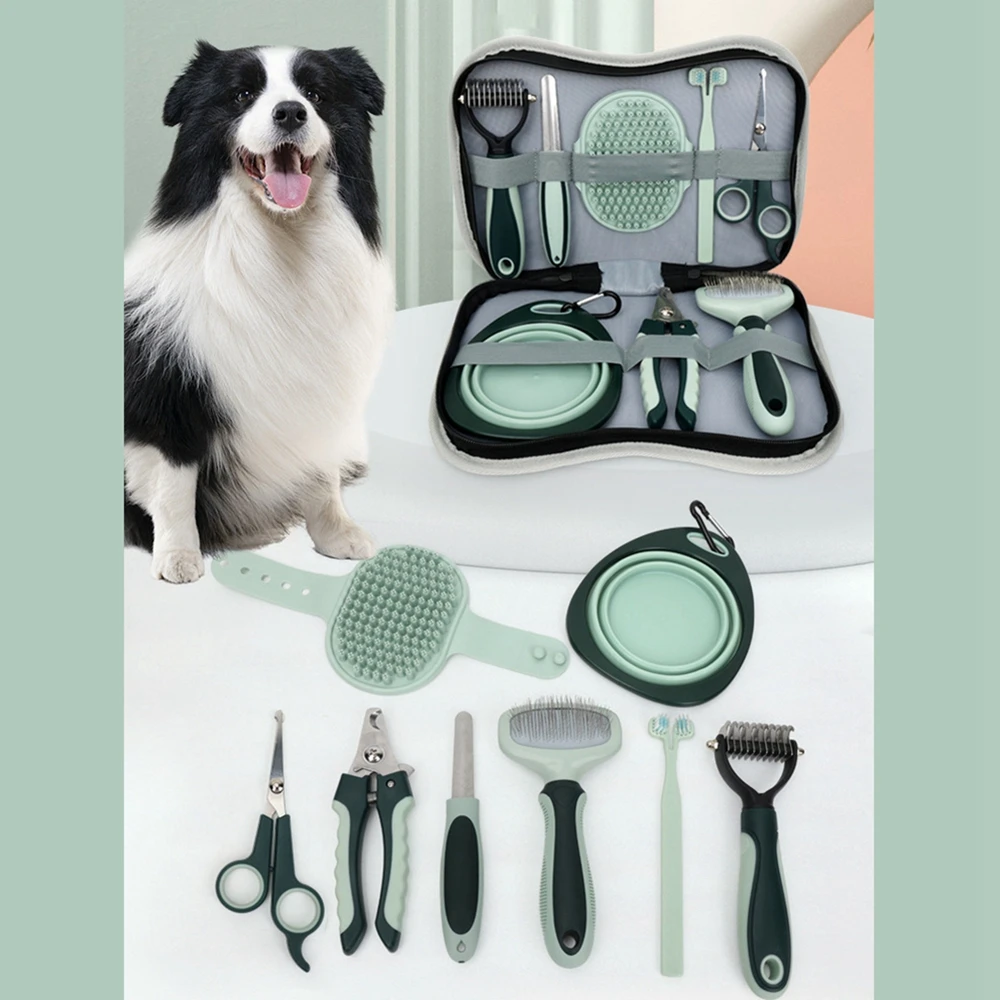 애완 동물 고양이 및 개 그루밍 도구 세트, 다기능 청소 세트, 개 털 제거 브러시 손톱깎이 파일, 벼룩 빗
