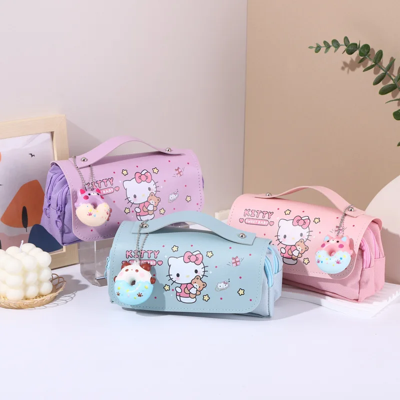 

Сумка для ручек Hello Kitty, сумка для ручек для декомпрессии Sanrio, сумка для ручек большой вместимости с высоким уровнем внешнего вида, Студенческая мультяшная сумка для канцелярских принадлежностей