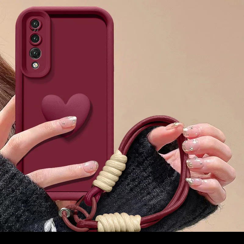 Matte Love Heart Hand Strap Phone Case - Full Package Cover