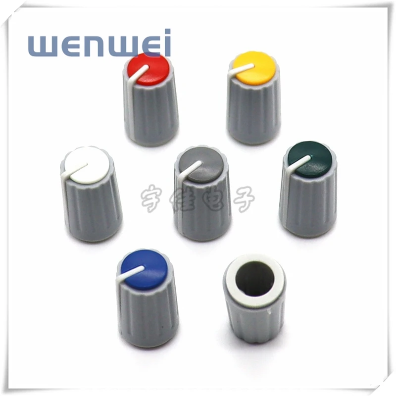 Description Picture 2 of item10Pcs/Lot Plastic Tricolor Knob Cap Mixer Cap D Shaft Handle Potentiometer Knob Cap Volume Switch Cap 6MM half-shaft