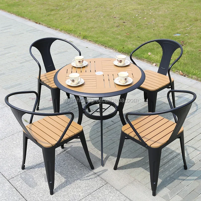 Outdoor furniture garden plastic wood dining set coffee table and chair