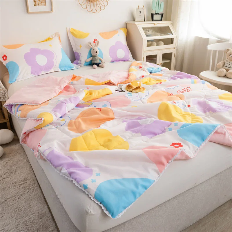 Children Summer Quilt Cartoon Fruits Colorful Comforter Adults Mechanical Wash Floral Lace Quilting Thin Quilts Cool Blankets summer quilt summer quilt set