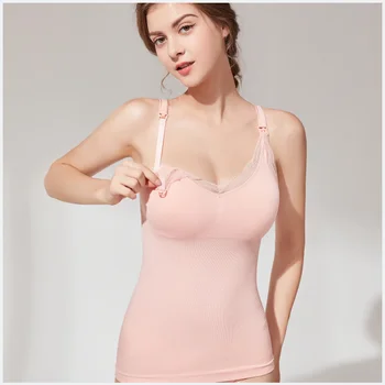 Woman Maternity Nursing Vest Bra Large Size Pregnant Front Button Seamless Long Sling Vest Lace Breast Feeding Bra 1