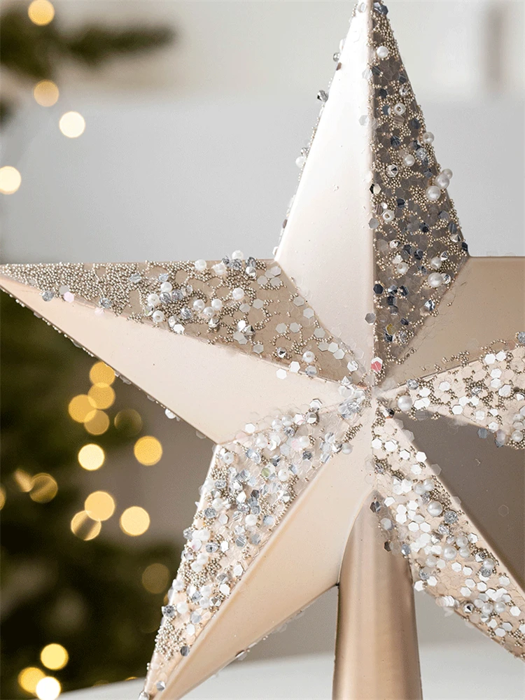 Christmas Tree Topper Star Gold Glitter Iron Red Sliver Stars Merry Christmas Decorations Xmas Tree Ornaments christmas tree decoration christmas star decoration