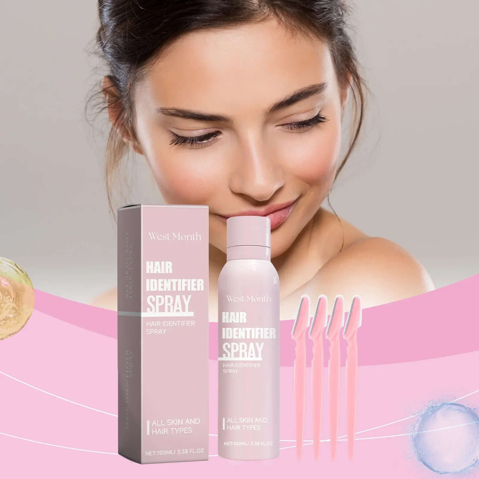 West & Month Facial Hair Recognition Spray, Facial Cleansing Softening Hair Gentle Non-irritating Hair Removal Spray 100ml 2
