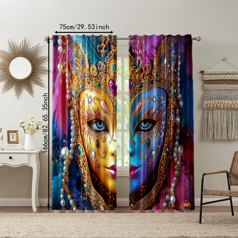 2 pcs, versatile polyester transparent curtains for home decoration Venice Carnival Mask for use in bedrooms and living rooms 3