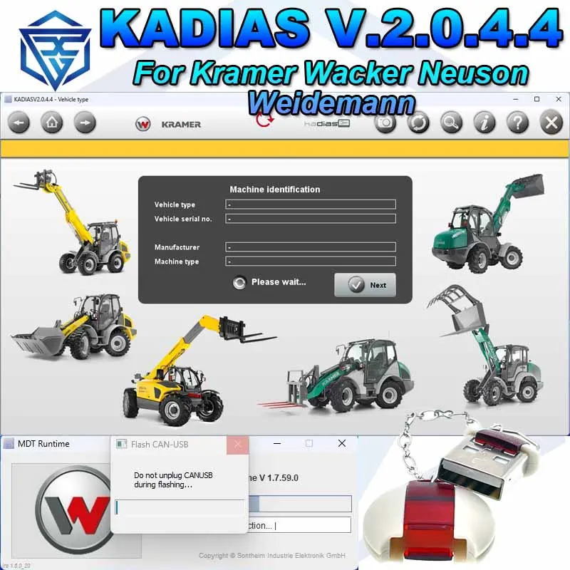 

KADIAS V.2.0.4.4 UNLIMITED for Kramer Wacker Neuson Weidemann Supports CANFox EC2112 IFM USB/CAN-RS232 for Wheelloader Excavator