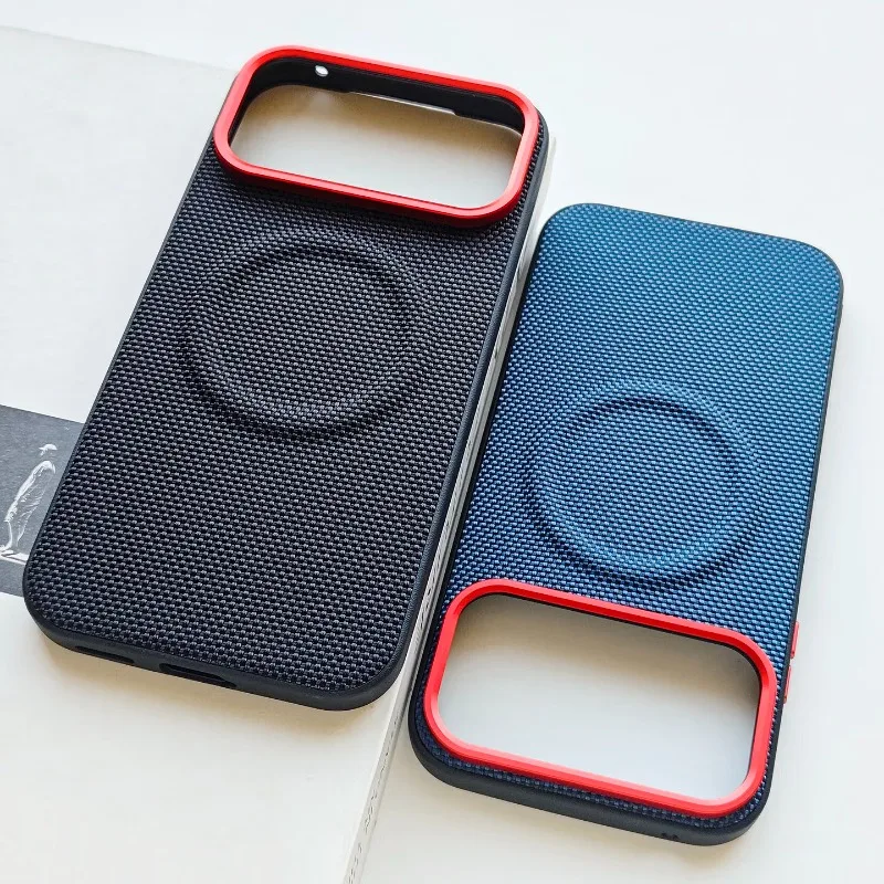 Luxury Nylon Textured Leather Shockproof Case with MagSafe Wireless Charging Compatibility