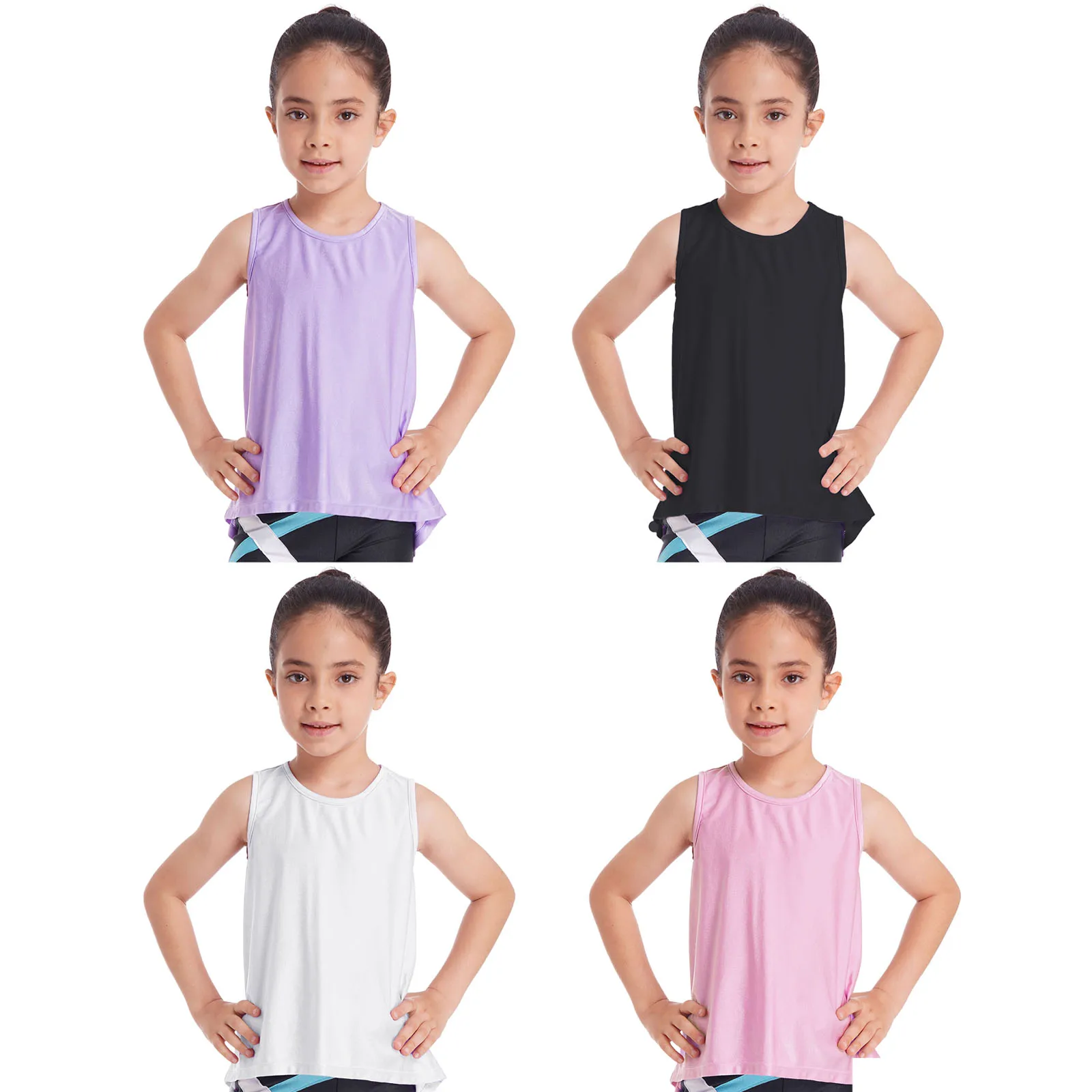 

Kid Girls Sleeveless Sports Shirts Casual Solid Color Split Back Tank Tops Vest for Yoga Workout Running Tennis Athletic T-Shirt