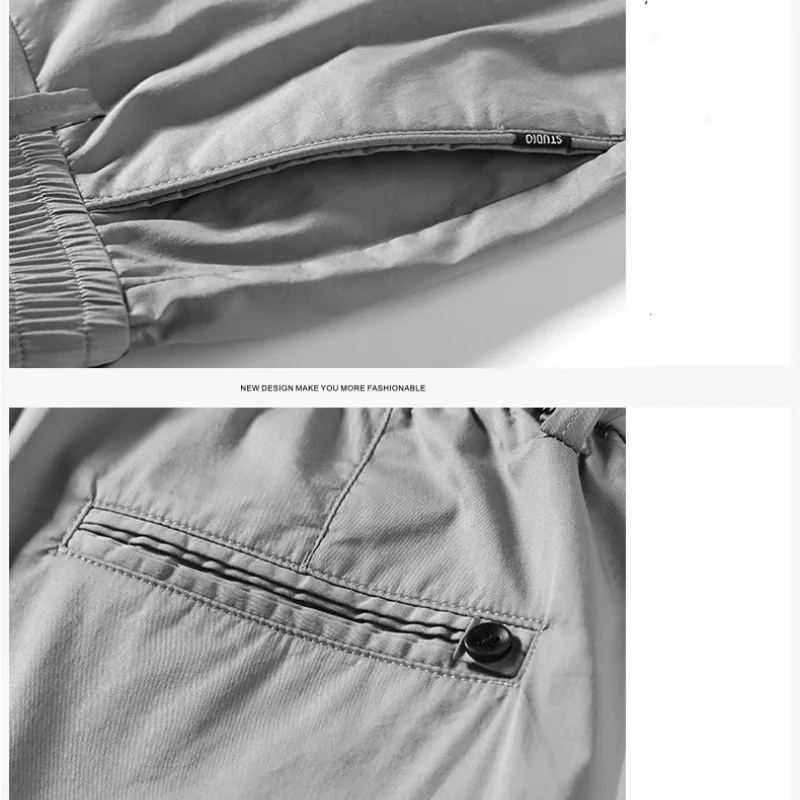 Spring and Autumn Men's High Waist Button Zipper Pocket Solid Color Halen 9/4 Trousers Vacation Fashion Office Lady Casual Pants