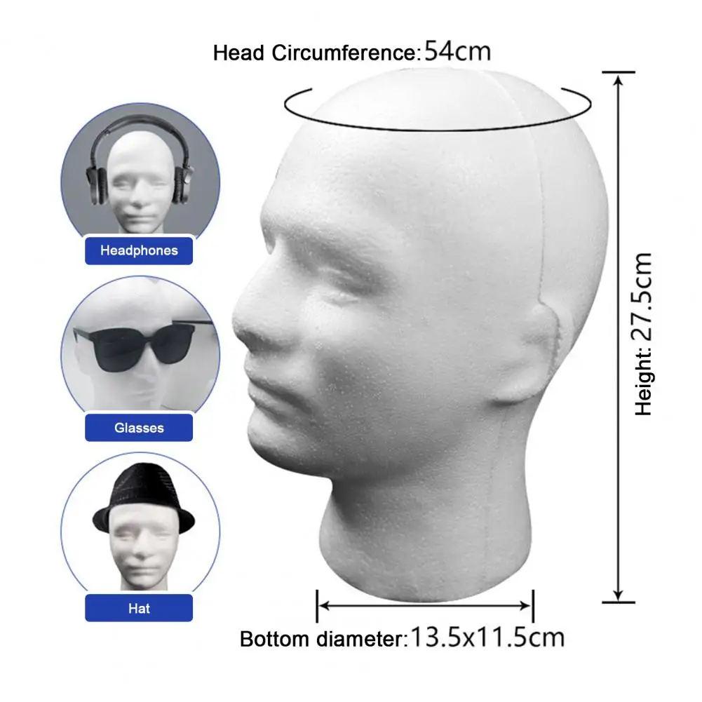 

Foam Wig Head Tall Male Mannequin Hairpieces Display Holder Hats Sunglasses Headphone Headwear Stand Cosmetics Model Head Prop