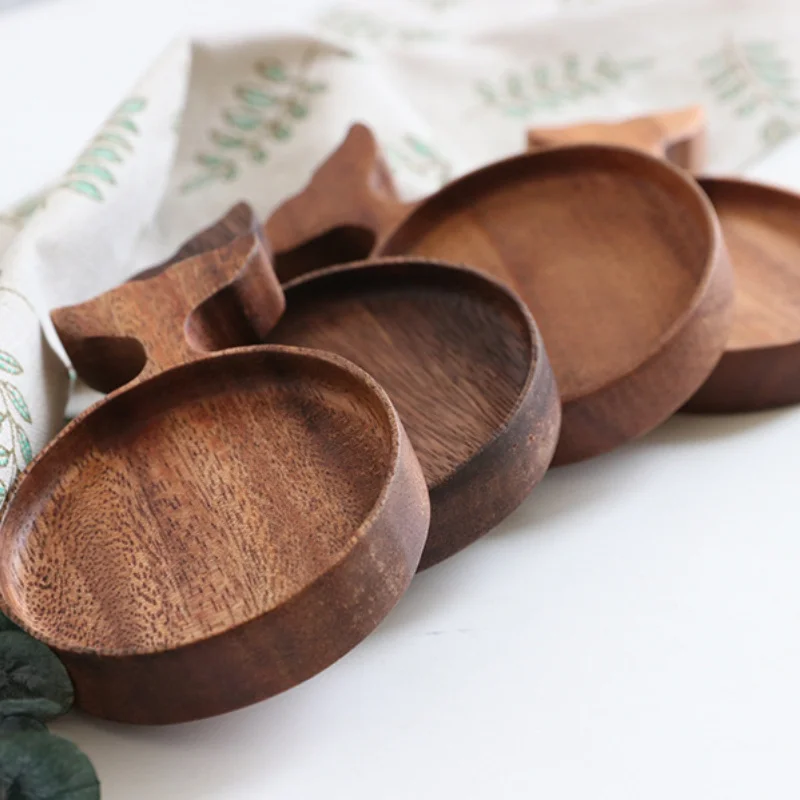 1/4Pcs Japanese Vintage Wooden Fish Trays Dish Solid Wood Sauce Acacia Hand-painted Tableware Dipping Household Commercial 3