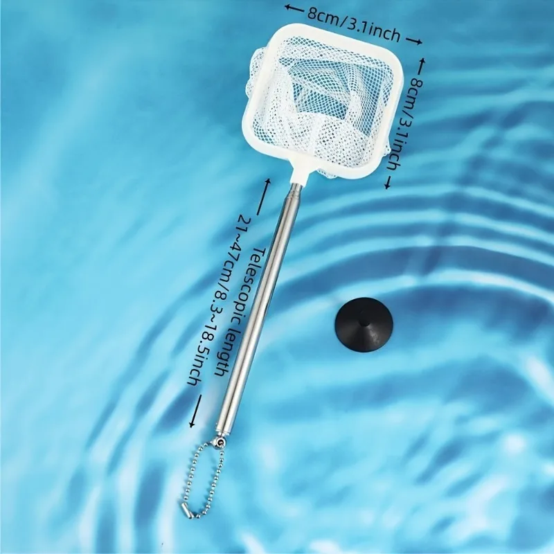 Fishing Landing Net Extendable Telescopic Fish Shrimp Skimming Net Stainless Steel Handle Fish for Aquarium Tank