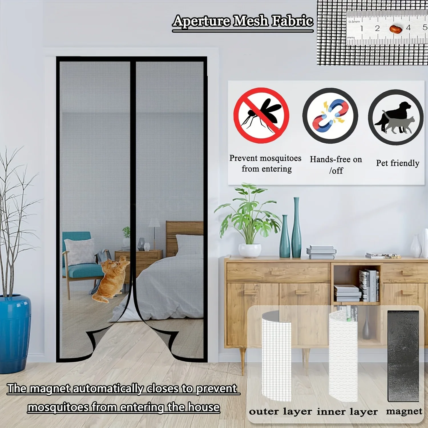 Magnetic Door Screen Mosquito Net Curtain Fly Insect Automatic Closing Invisible Mesh for Kitchen Indoor Living Room