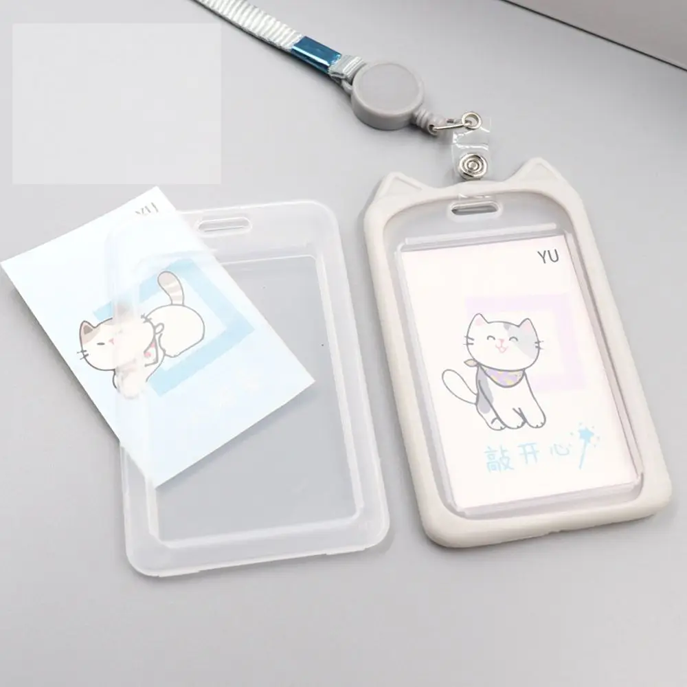 1PC Cute Cartoon Cat Card Holder Bank Identity Bus ID Card Sleeve Case With Retractable Reel Lanyard Credit Cover Case Kids Gift card holder credit card holder