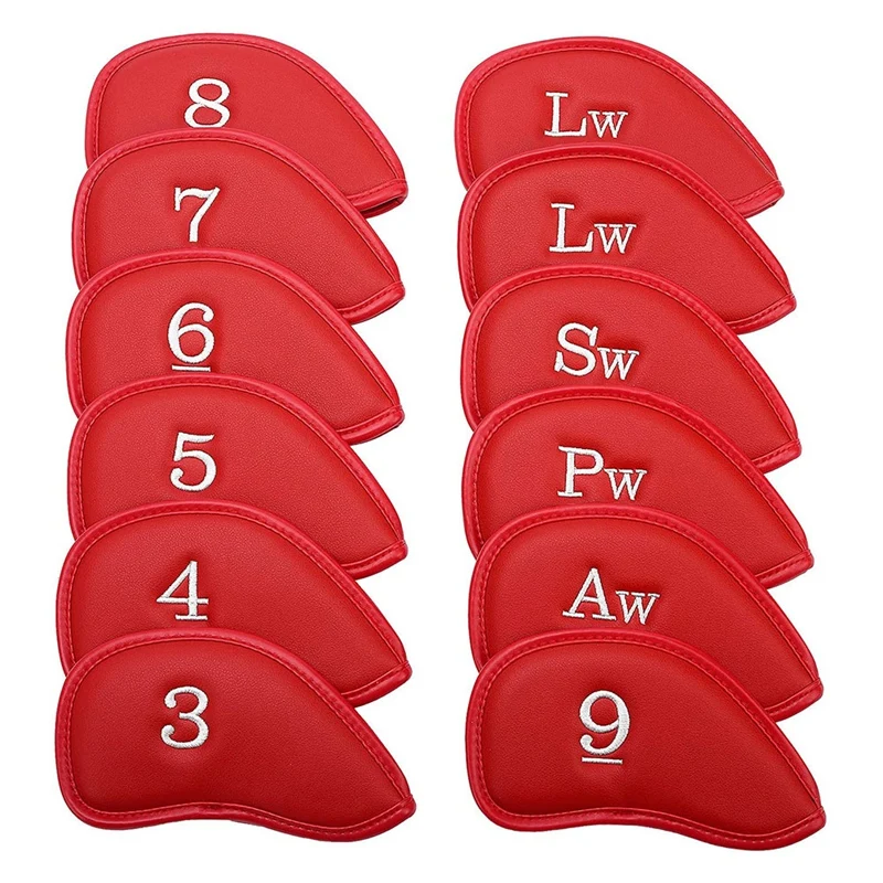 

12Pcs Thick Synthetic PU Leather Golf Iron Head Covers Set Headcover Fit Most Irons