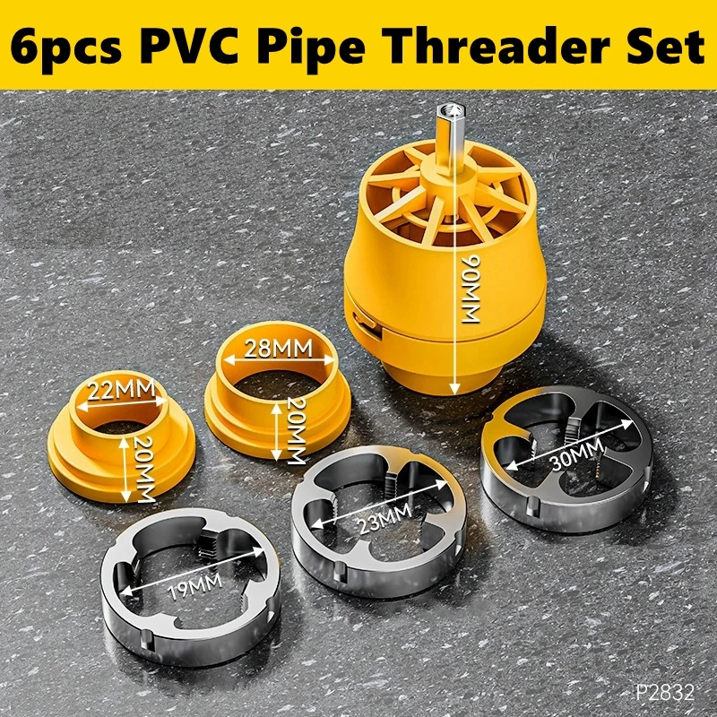 1/2인치, 3/4인치, 1인치 PVC 파이프 나사산 가공기 키트, 다양한 다이 사이즈의 전동 드릴과 호환되는 파이프 나사산 가공기 키트